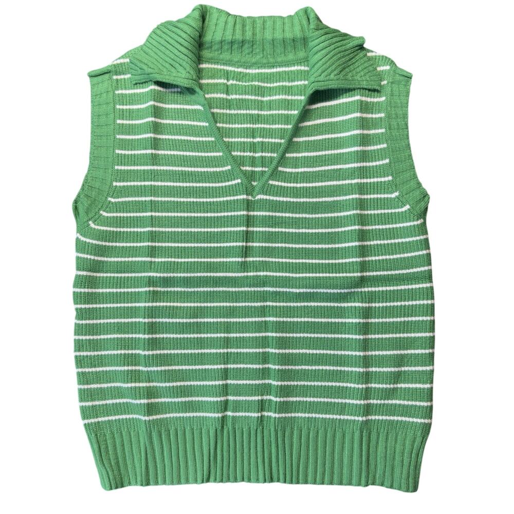 Green Striped Sweater Vest Womens Small NWT V Neck Sleeveless Knit